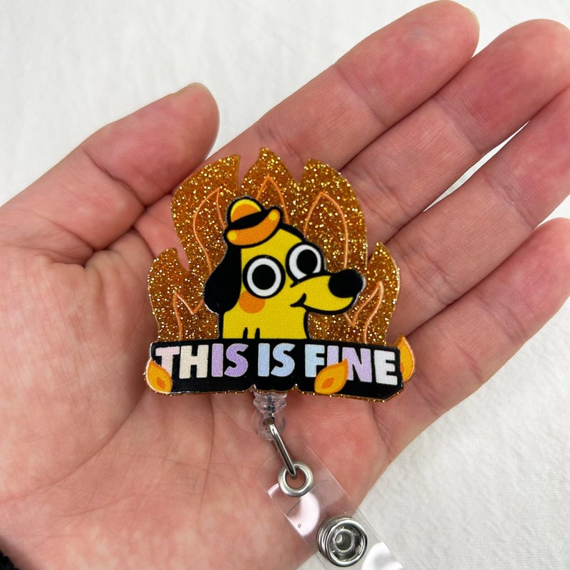 Bydevia This is Fine Dog Badge Reel Retractable for Nurse Nursing RN CNA LPN Medical Worker & Office Staff, Funny Nurse Gifts, This is Fine Badge Holder with Alligator Clip & 24” Durable Nylon Cord | Acrylic - Image 3